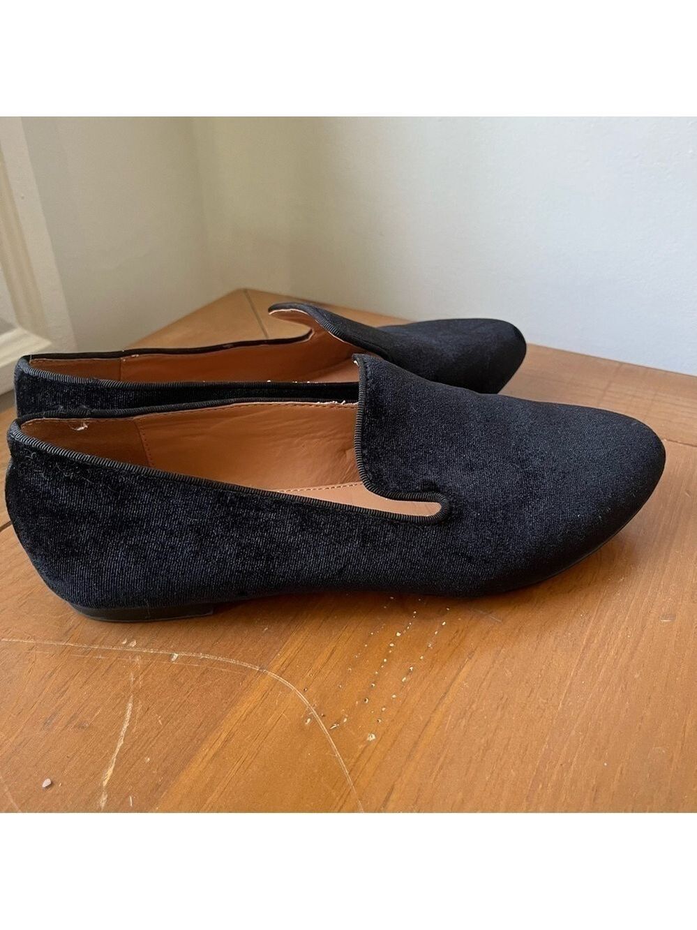 J. Crew Women’s Black Velvet Slip On Loafers Smoking Slippers 7